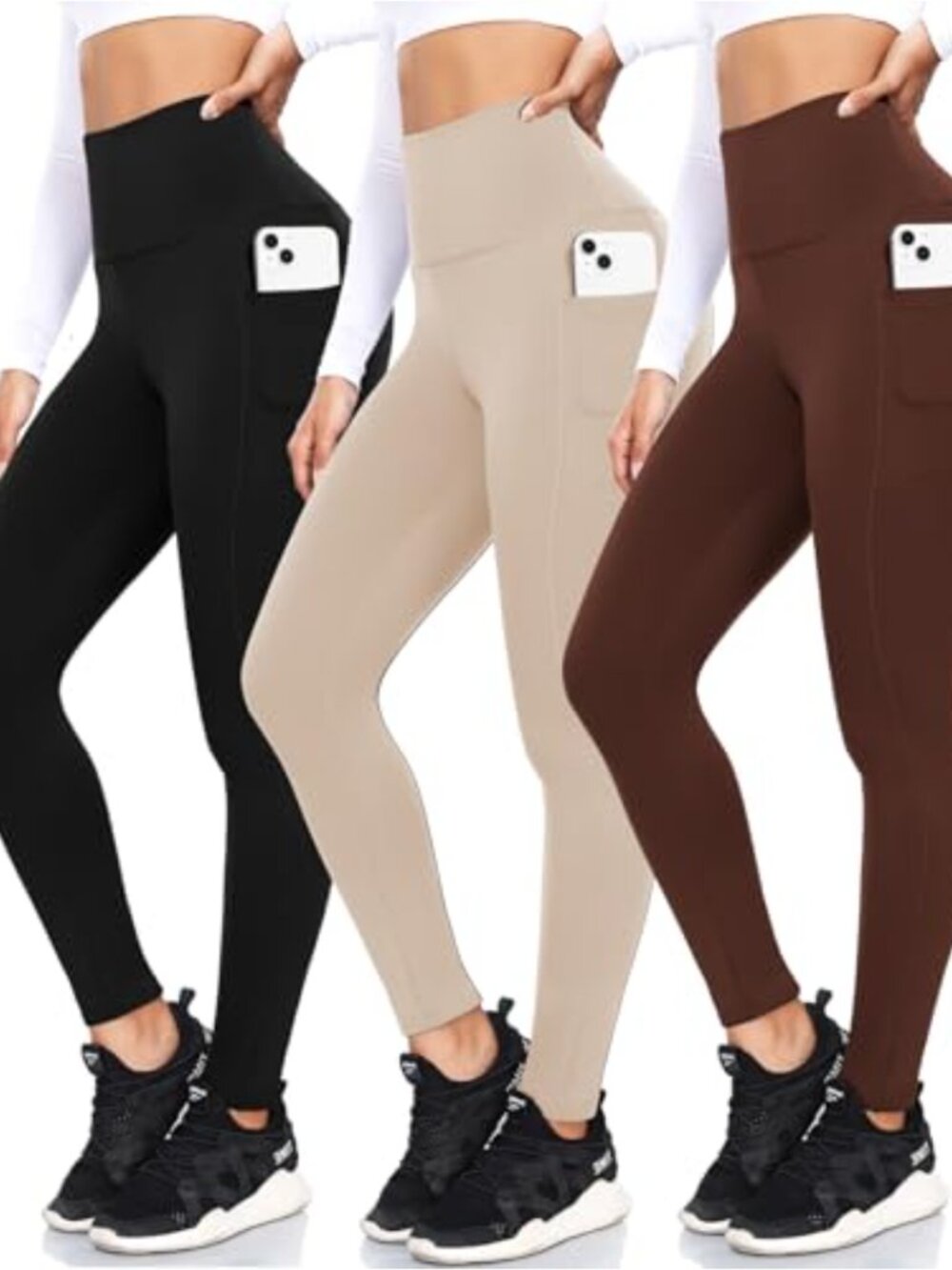 3 Pack High Waisted Leggings with Pockets for Women - Tummy Control Yoga